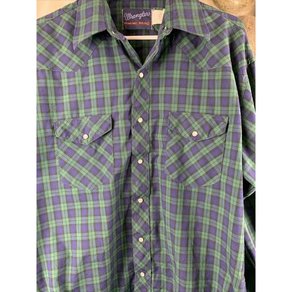VTG Wrangler Mens 16.5x35 X-LongTails Western Pearl Snap Long-Sleeve Shirt Plaid - Picture 3 of 8